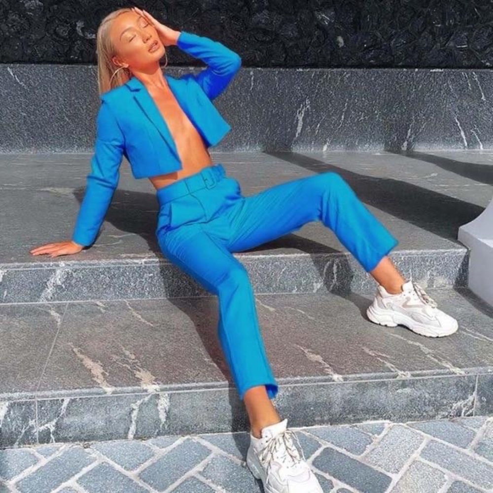 Crop jacket pants suit